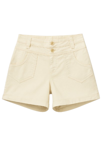 High-Waisted Gabardine Cotton-Blend Shorts with Folded Hem