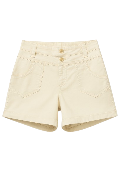 High-Waisted Gabardine Cotton-Blend Shorts with Folded Hem