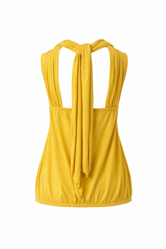 Sleeveless Draped Halter Top in Golden Yellow