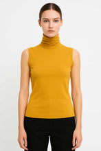 Load image into Gallery viewer, Sleeveless Turtleneck Top with Open-Back Twist — Micromodal-Elastane Jersey, Mustard