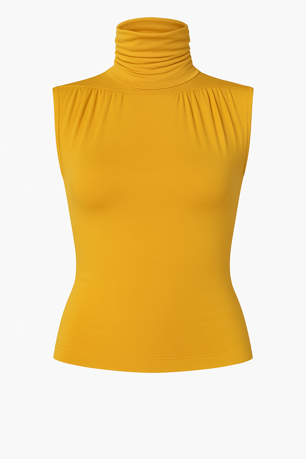 Sleeveless Turtleneck Top with Open-Back Twist — Micromodal-Elastane Jersey, Mustard