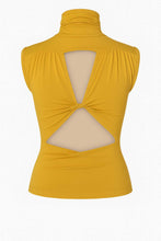 Load image into Gallery viewer, Sleeveless Turtleneck Top with Open-Back Twist — Micromodal-Elastane Jersey, Mustard