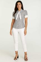 Load image into Gallery viewer, Striped Cotton-Blend Poplin Blouse with Tie Neck