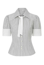 Load image into Gallery viewer, Striped Cotton-Blend Poplin Blouse with Tie Neck