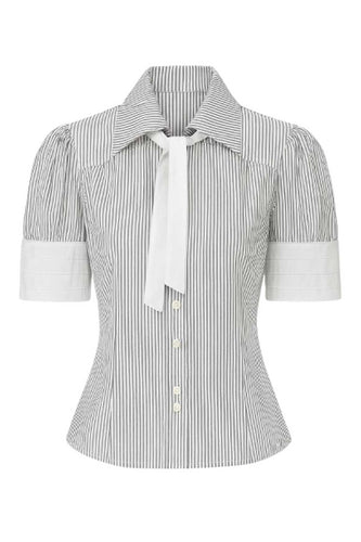 Striped Cotton-Blend Poplin Blouse with Tie Neck
