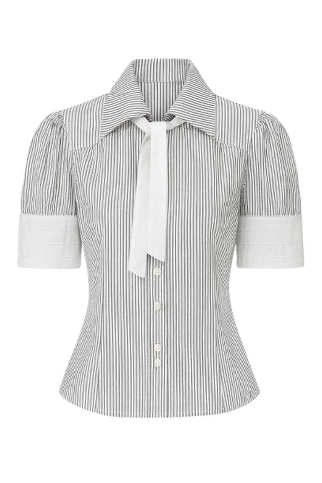 Striped Cotton-Blend Poplin Blouse with Tie Neck