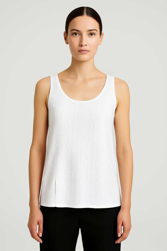 White Textured Polyamide Tank Top