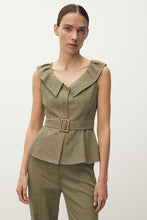 Load image into Gallery viewer, Sleeveless Linen Peplum Jacket with Belt