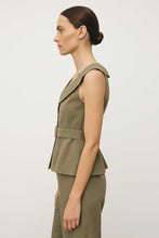 Load image into Gallery viewer, Sleeveless Linen Peplum Jacket with Belt