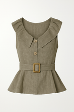 Load image into Gallery viewer, Sleeveless Linen Peplum Jacket with Belt
