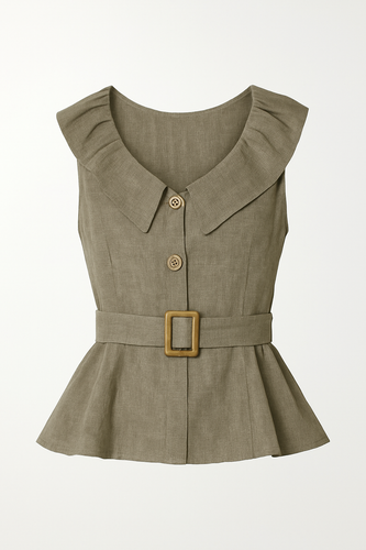 Sleeveless Linen Peplum Jacket with Belt