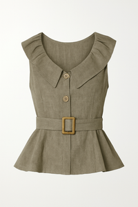 Sleeveless Linen Peplum Jacket with Belt