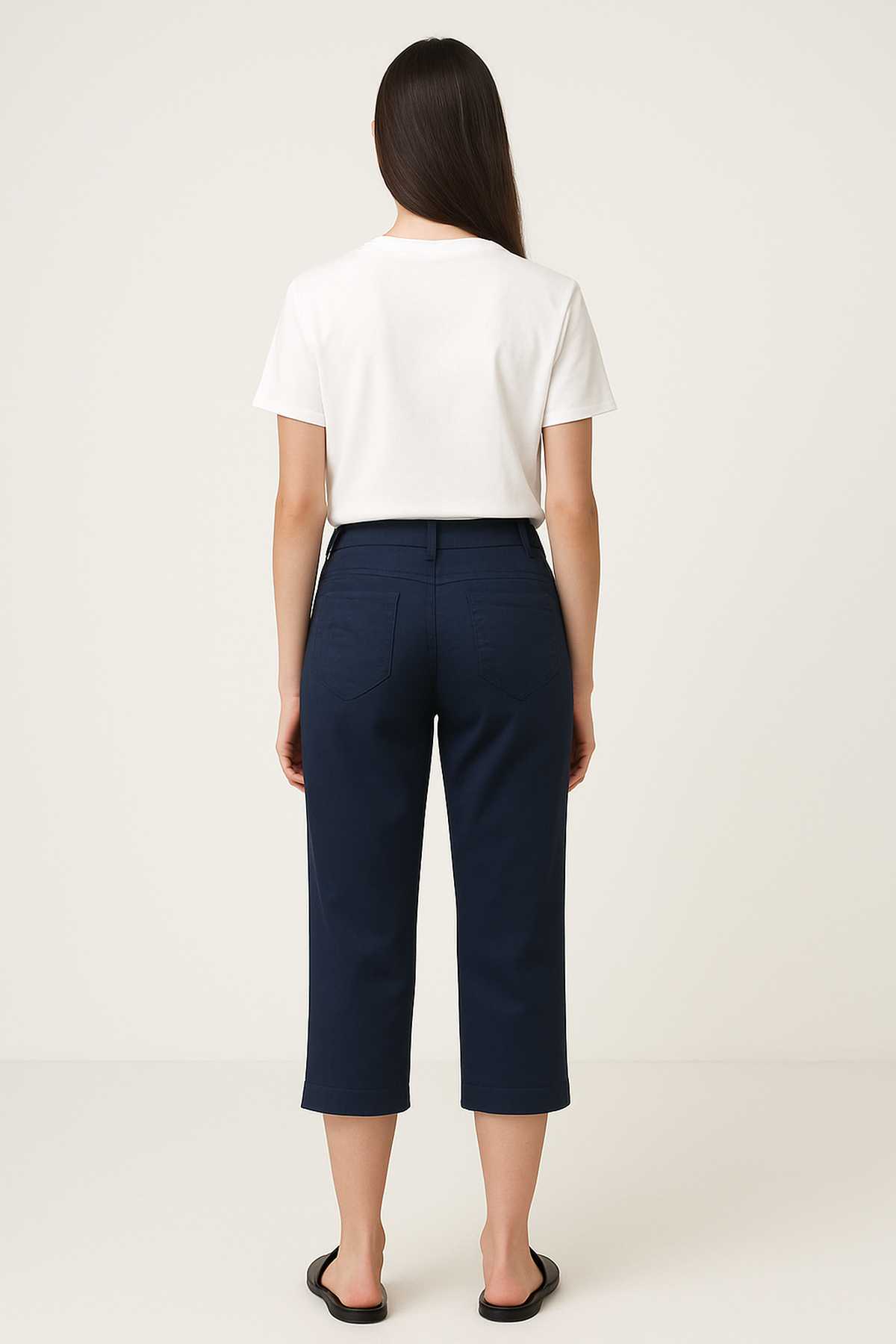 Women’s Gabardine Cotton Elastane Cropped Pants – Navy Blue