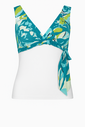 Women's Printed Poplin & Jersey Knit Wrap Top