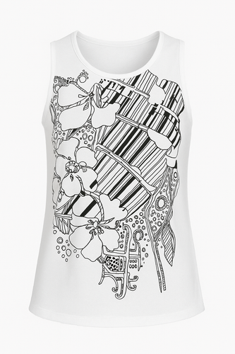 White Graphic Print Cotton Jersey Top