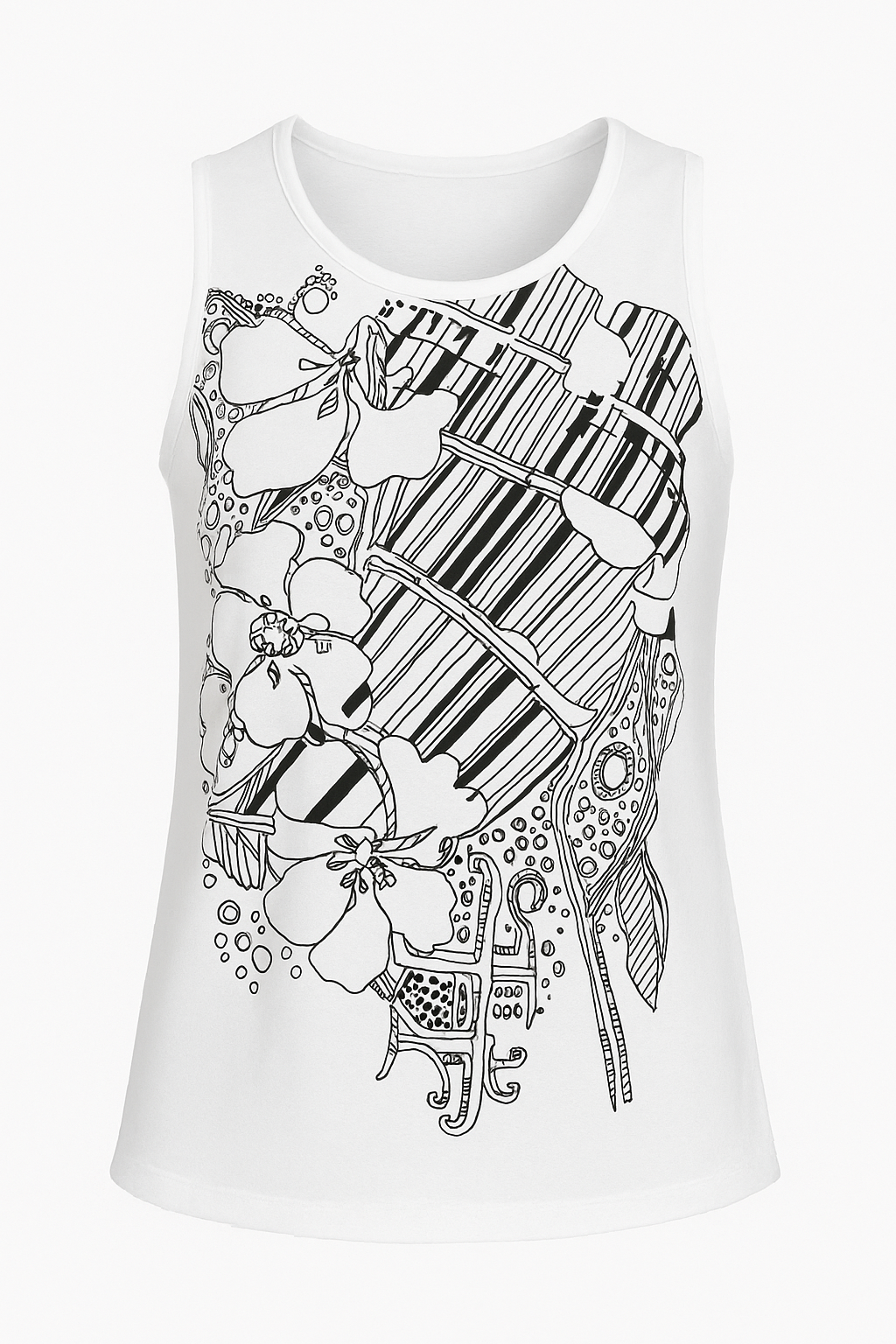 White Graphic Print Cotton Jersey Top