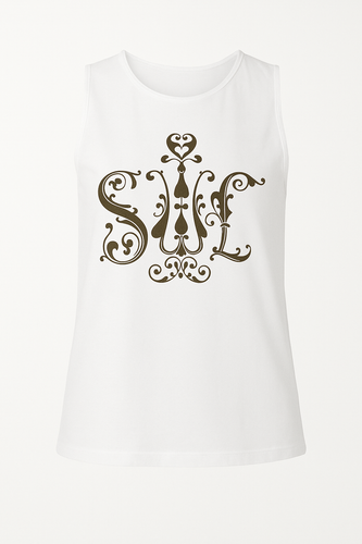 White Sleeveless Top with Ornamental “SWE” Print