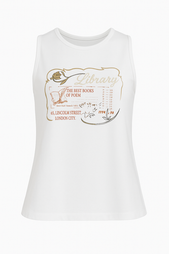 Library Graphic White Cotton Tank Top
