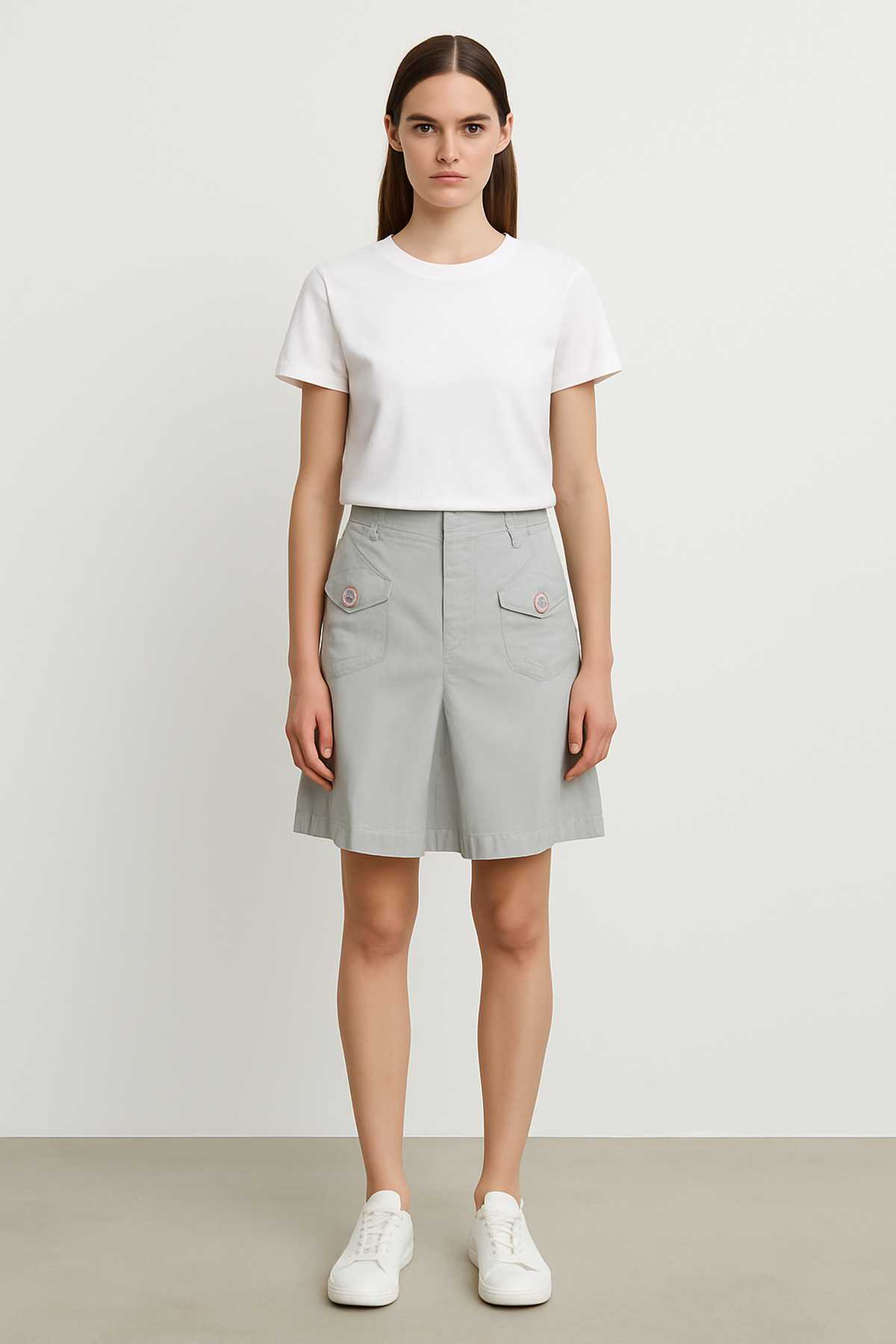 Conquista Φούστα Mini Casual Με Τσέπες Μονόχρωμη Γκρι C241-339-45
