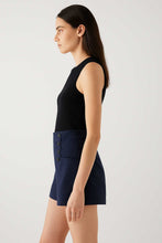 Load image into Gallery viewer, High-Waist Navy Shorts in Cotton-Elastic Gabardine