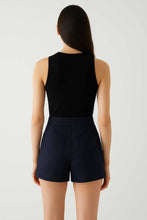 Load image into Gallery viewer, High-Waist Navy Shorts in Cotton-Elastic Gabardine