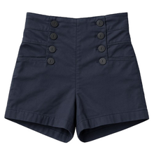 Load image into Gallery viewer, High-Waist Navy Shorts in Cotton-Elastic Gabardine
