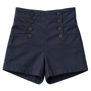 High-Waist Navy Shorts in Cotton-Elastic Gabardine