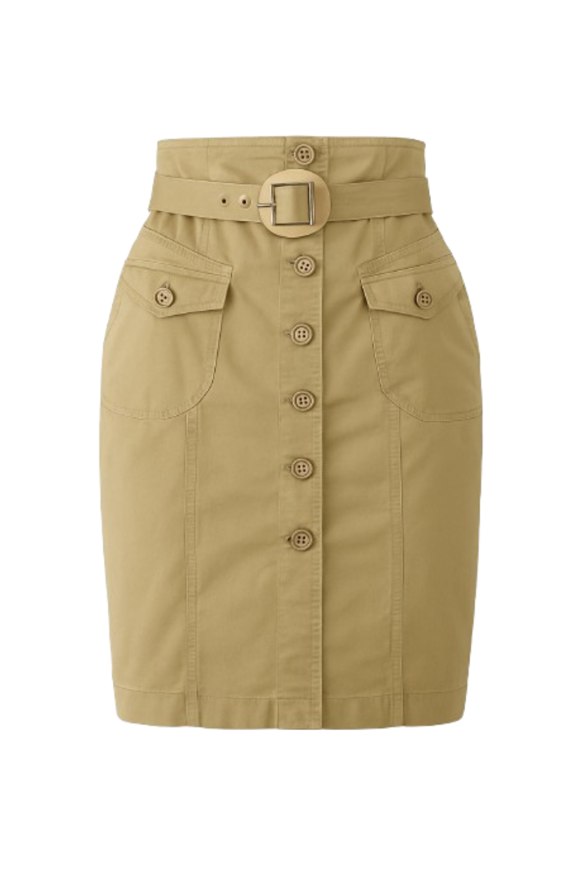 Conquista Φούστα Midi Casual Με Κουμπιά Με Ζώνη Με Τσέπες Μονόχρωμη Μπεζ C241-343-22