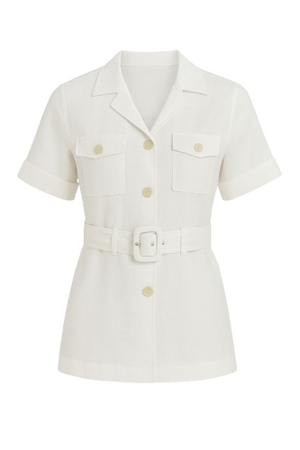 Short Sleeve Linen Jacket with Belt