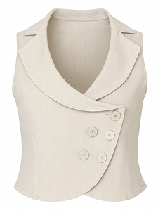 Sleeveless Denim Waistcoat with Asymmetric Button Closure