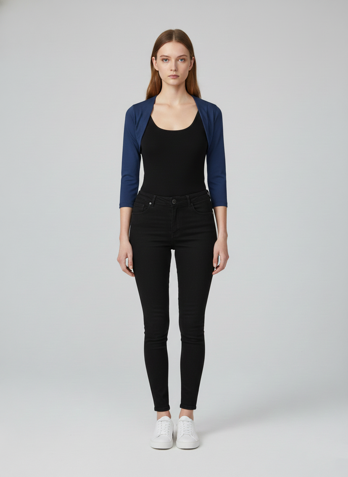 Conquista Ζακέτα Cropped Casual Μακρυμάνικη Ανοιχτή Μονόχρωμη Μπλε C241-396-41