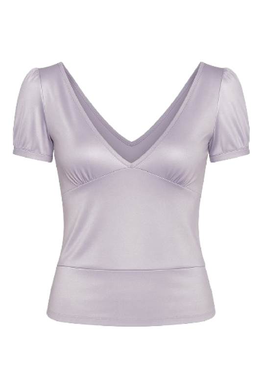 Women’s Satin Jersey Top (Acetate + Elastane) with Deep V-Neck