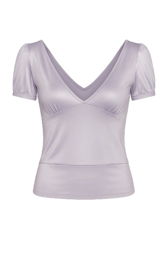 Women’s Satin Jersey Top (Acetate + Elastane) with Deep V-Neck