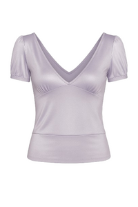 Women’s Satin Jersey Top (Acetate + Elastane) with Deep V-Neck