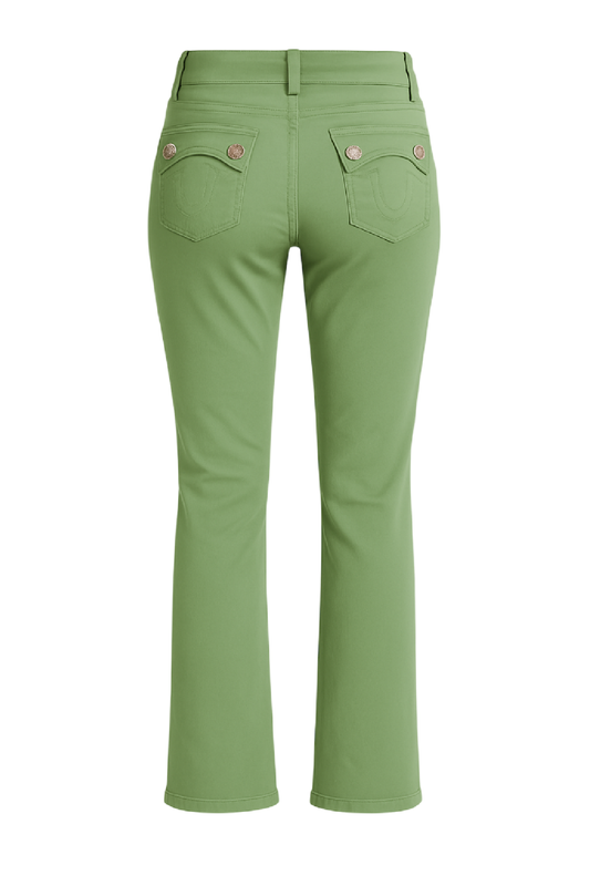 Women's Sage Green Gabardine Stretch Pants – Slim Bootcut Fit