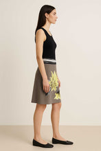 Load image into Gallery viewer, Taupe Jersey Skirt with Yellow Floral Print