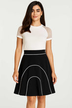 Load image into Gallery viewer, Black A-Line Jersey Skirt with White Piping – Viscose Elastane Blend