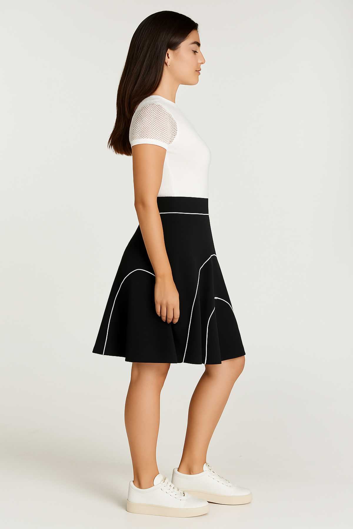 Conquista Φούστα Mini Casual Γραμμή Α Με Ραφές Μονόχρωμη Μαύρη C241-420-00