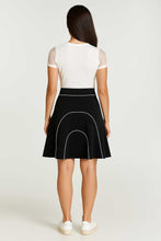 Load image into Gallery viewer, Black A-Line Jersey Skirt with White Piping – Viscose Elastane Blend