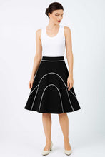 Load image into Gallery viewer, Black A-Line Jersey Skirt with White Piping – Viscose Elastane Blend