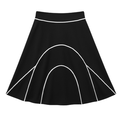 Black A-Line Jersey Skirt with White Piping – Viscose Elastane Blend
