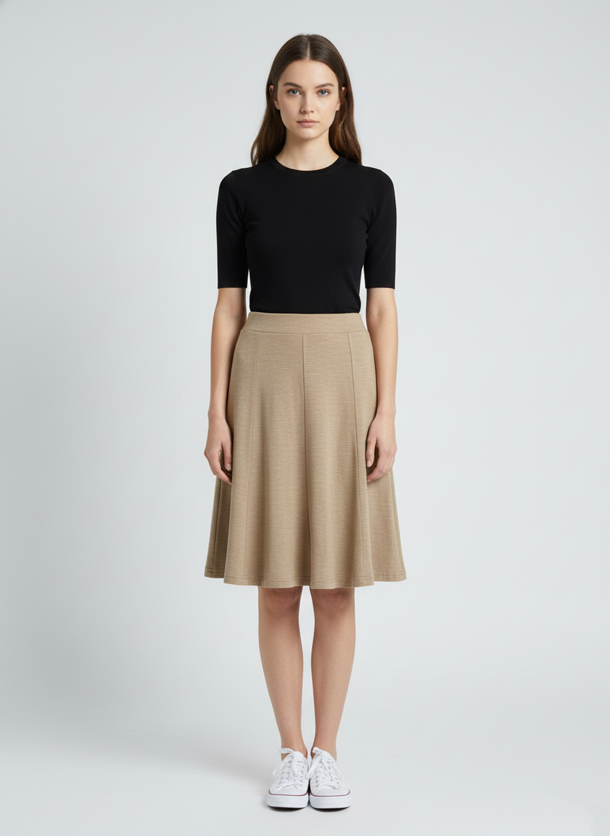 Conquista Φούστα Midi Casual Γραμμή Α Μονόχρωμη Μπεζ C241-424-42