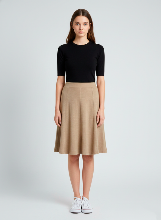 Conquista Φούστα Midi Casual Γραμμή Α Μονόχρωμη Μπεζ C241-424-42