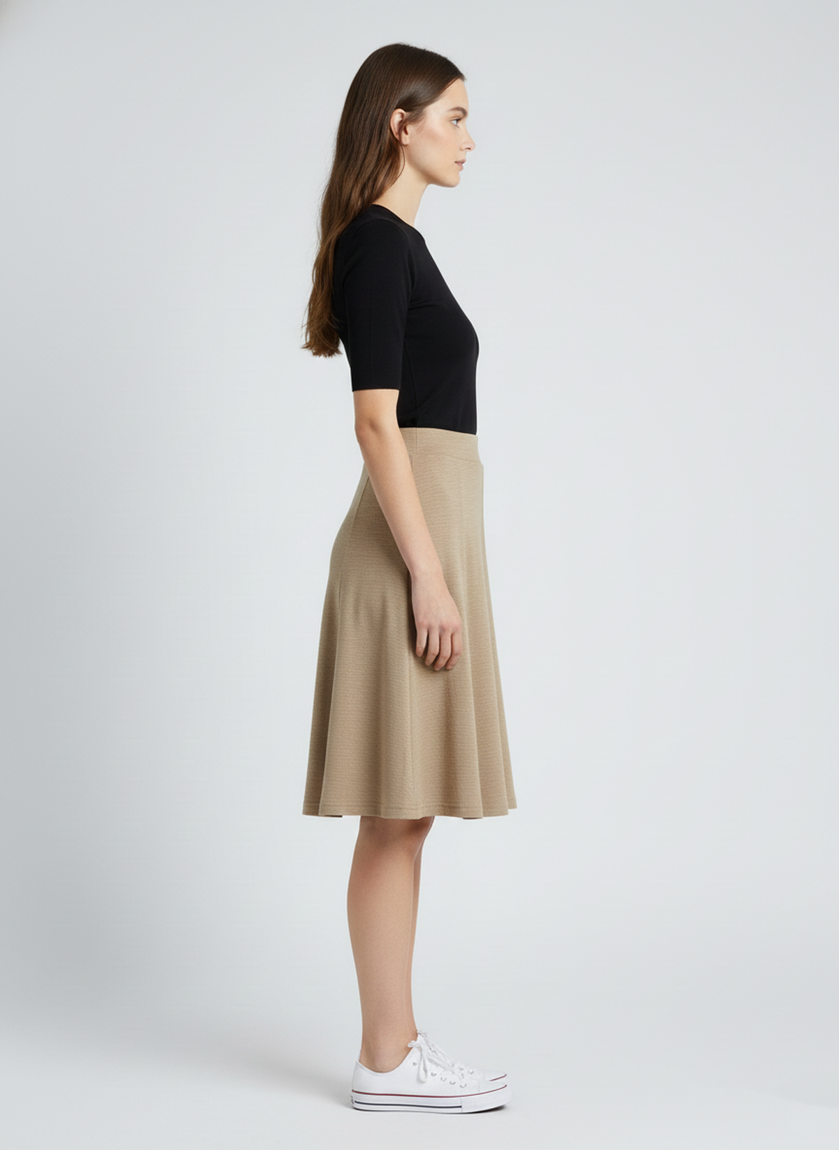 Conquista Φούστα Midi Casual Γραμμή Α Μονόχρωμη Μπεζ C241-424-42