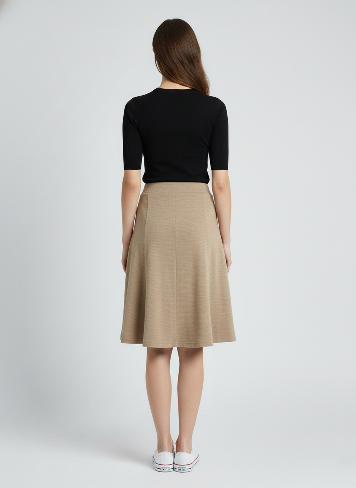 Conquista Φούστα Midi Casual Γραμμή Α Μονόχρωμη Μπεζ C241-424-42