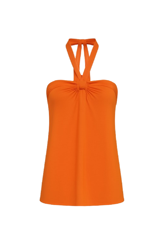 Conquista Τοπ Casual Αμάνικο Halter Λαιμόκοψη Με Κόμπο Μονόχρωμο Πορτοκαλί C241-428-05