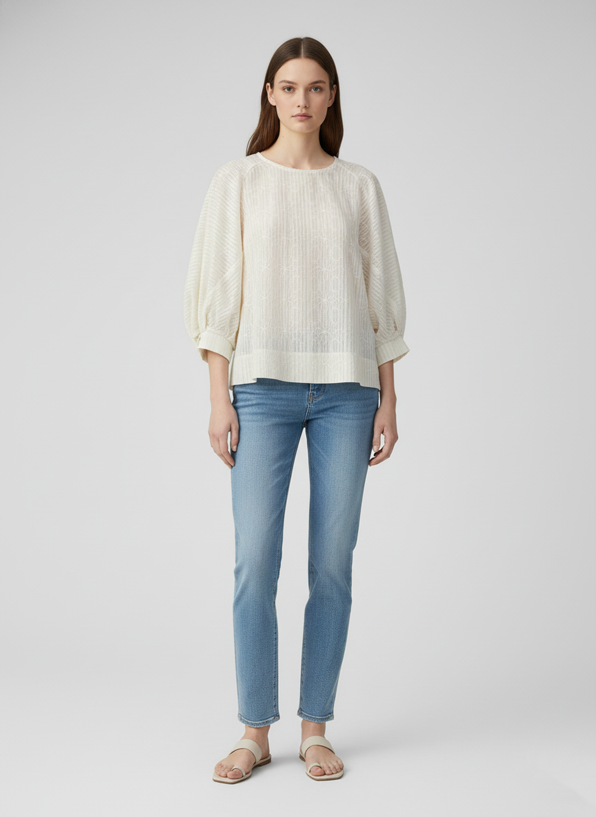 Μπλούζα σε κρεμ χρώμα με υφή και oversized υφή – Ελαφριά, αέρινη, χωρίς κόπο εκλεπτυσμένη