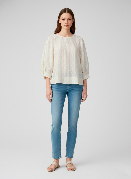 Textured Oversized Cream Blouse – Light, Airy, Effortlessly Refined