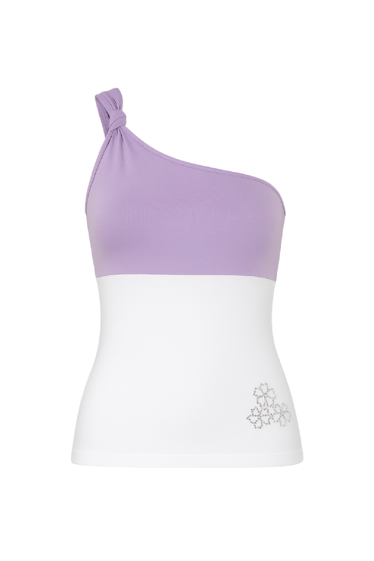 Conquista Τοπ Casual Αμάνικο One Shoulder Με Κόμπο Δίχρωμο Λιλά-Λευκό C241-439-08