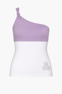 Asymmetric One-Shoulder Jersey Top in Lavender & White